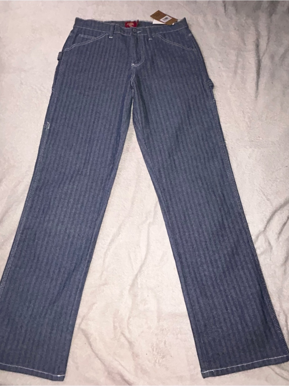 Dickies Navy Herringbone Work Pants with Red Logo